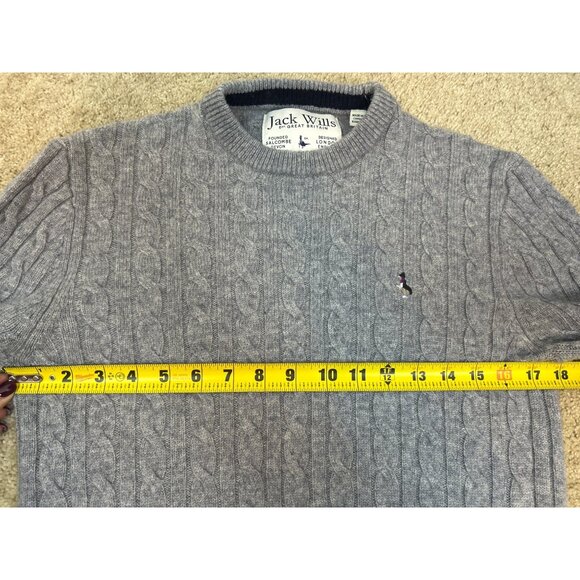 Jack Wills Sweater Women's Size XS Cable Knit Gray Merino Wool Crew Neck - Picture 5 of 6